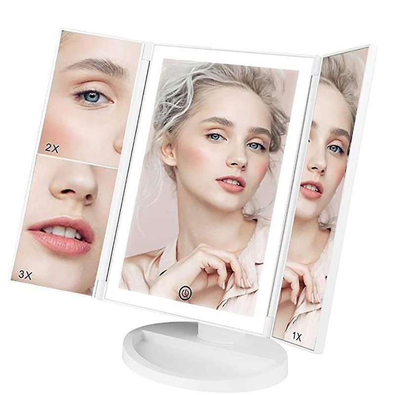 Tri-Fold Luminous Makeup Mirror with 22 LED Lights, with 2X,3X Magnification,180 Degree Rotation, Du