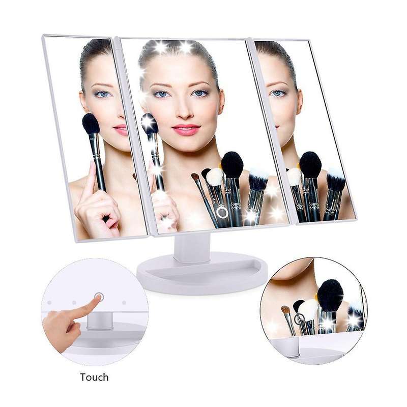 Tri-Fold Luminous Makeup Mirror with 22 LED Lights, with 2X,3X Magnification,180 Degree Rotation, Du