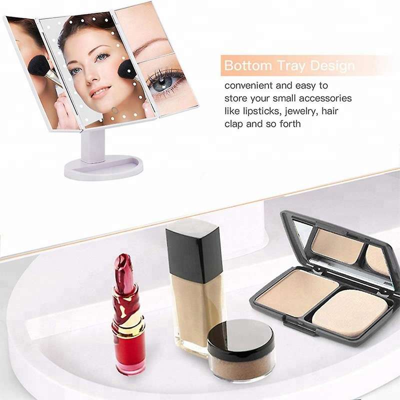 Tri-Fold Luminous Makeup Mirror with 22 LED Lights, with 2X,3X Magnification,180 Degree Rotation, Du