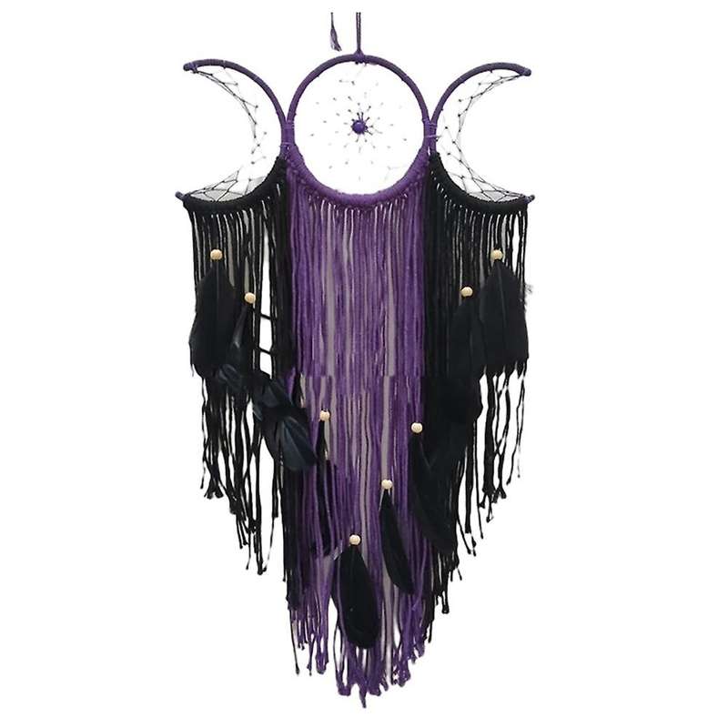 Triple Moon Goddess Macrame Wall Hanging Boho Half Moon Dream Catcher Decor Home Bedroom Chic Decor