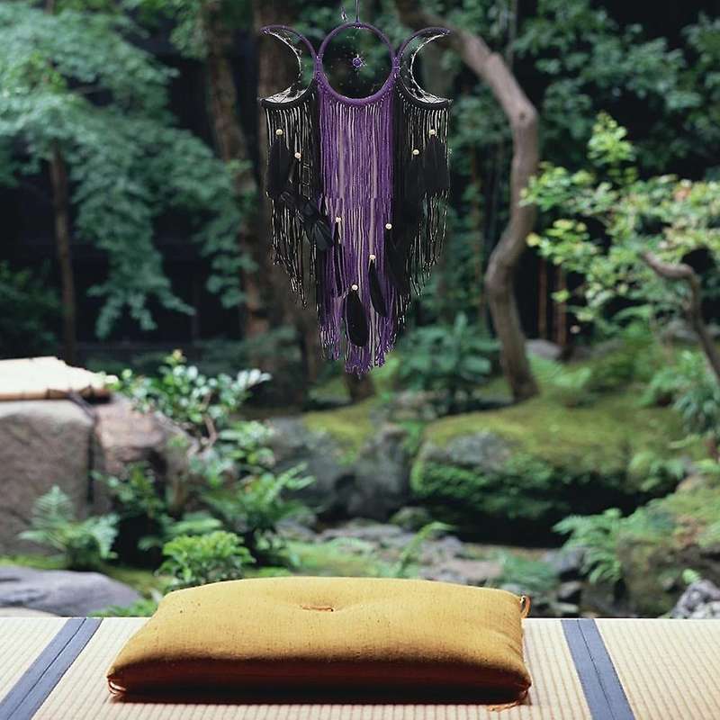 Triple Moon Goddess Macrame Wall Hanging Boho Half Moon Dream Catcher Decor Home Bedroom Chic Decor