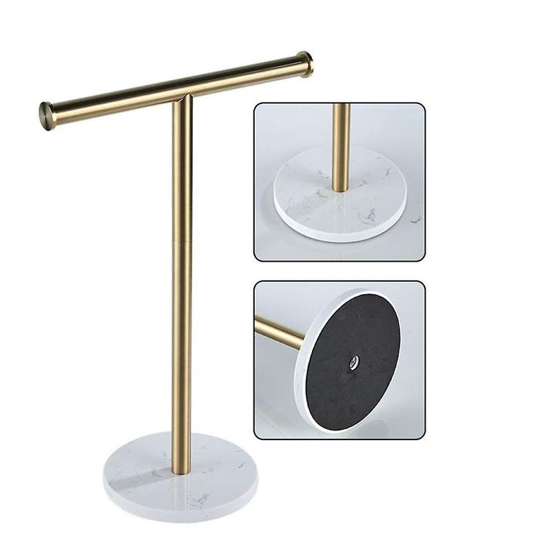 T-shape Hand Towel Stand with Marble Base for Bathroom Countertop Tissue Rack Holder Kitchen Free-st