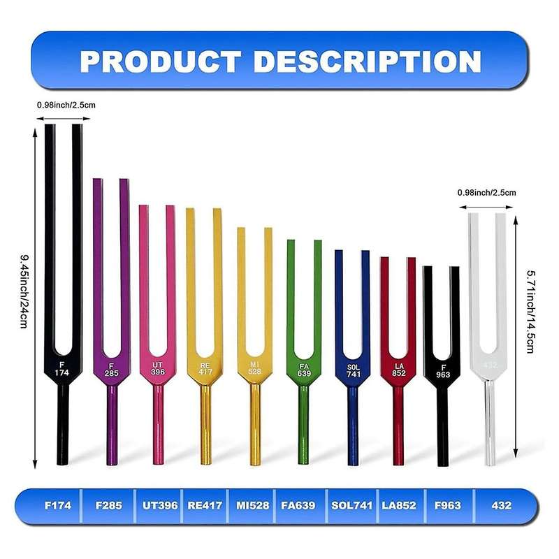 Tuning Forks Set - 10Pcs Unweighted Aluminum Alloy Forks with Cleaning Cloth, Rubber Mallets and Alu