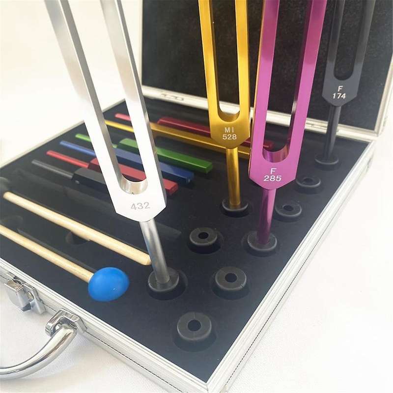Tuning Forks Set - 10Pcs Unweighted Aluminum Alloy Forks with Cleaning Cloth, Rubber Mallets and Alu