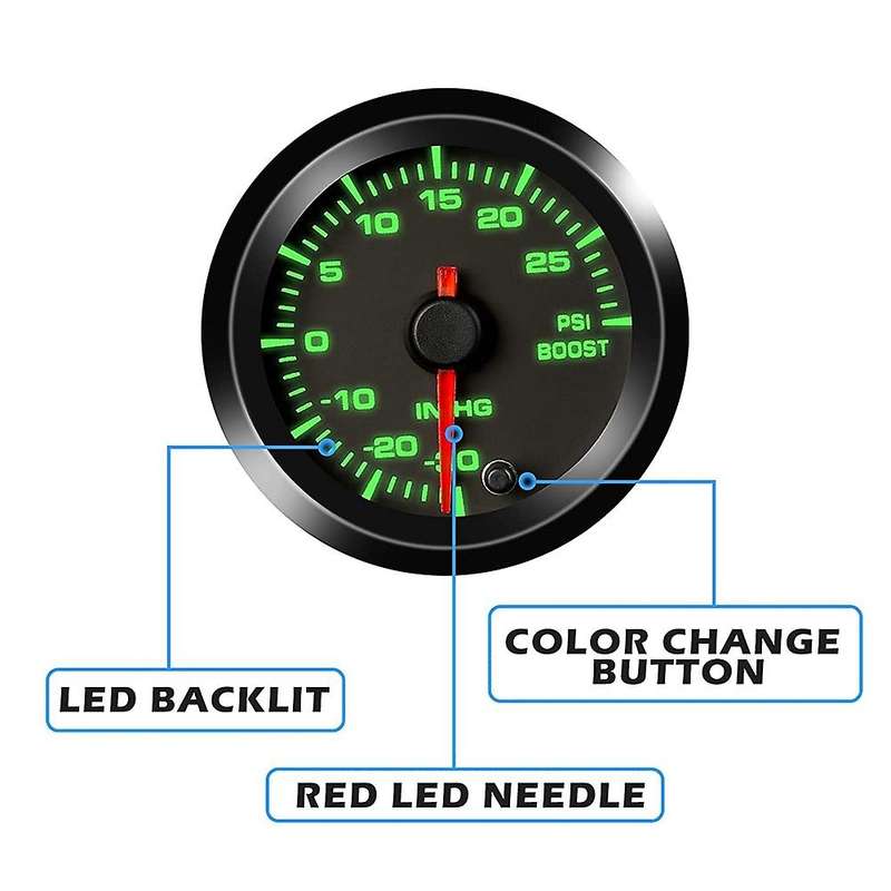 Turbo Boost Vacuum Gauge Kit, 7 Color 30 Psi 12V Auto Turbo Boost Meter Gauge with Black Dial for Ca