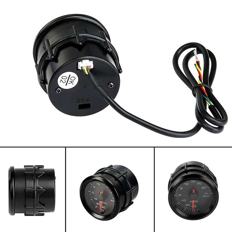 Turbo Boost Vacuum Gauge Kit, 7 Color 30 Psi 12V Auto Turbo Boost Meter Gauge with Black Dial for Ca