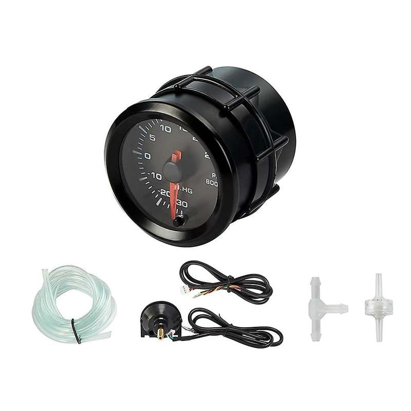 Turbo Boost Vacuum Gauge Kit, 7 Color 30 Psi 12V Auto Turbo Boost Meter Gauge with Black Dial for Ca