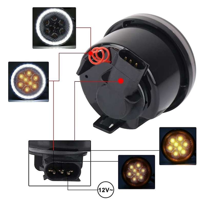 Turn Signal Lights White Halo Amber LED Smoke Lens Front Grille Parking Lights for 2007-2018 Wrangle
