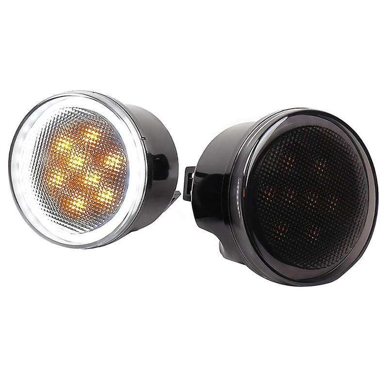 Turn Signal Lights White Halo Amber LED Smoke Lens Front Grille Parking Lights for 2007-2018 Wrangle