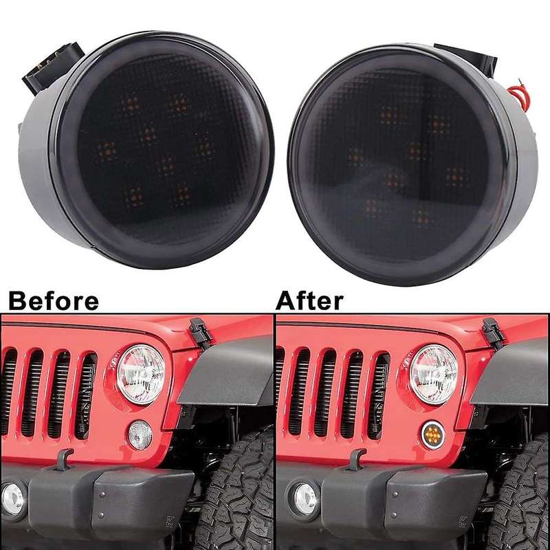 Turn Signal Lights White Halo Amber LED Smoke Lens Front Grille Parking Lights for 2007-2018 Wrangle