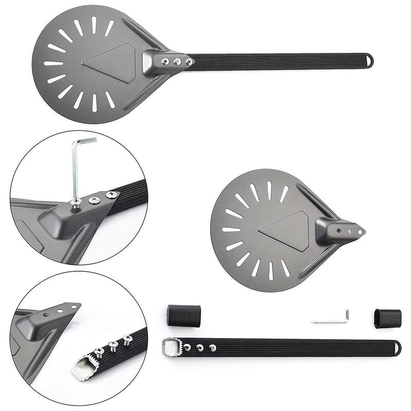 Turning Pizza with 8 inch Aluminum Round Pizza Paddle, 23.6 inch Overall, Outdoor Pizza Oven Access