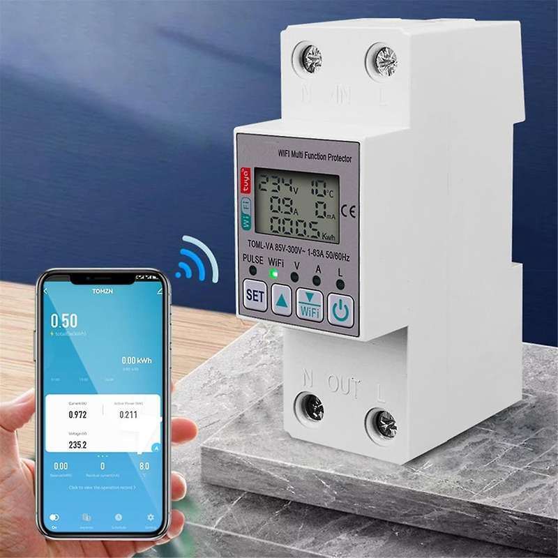 Tuya 63A 110V 220V WiFi Energy Meter Kwh Metering Switch Timing Function with Voltage Current and Le