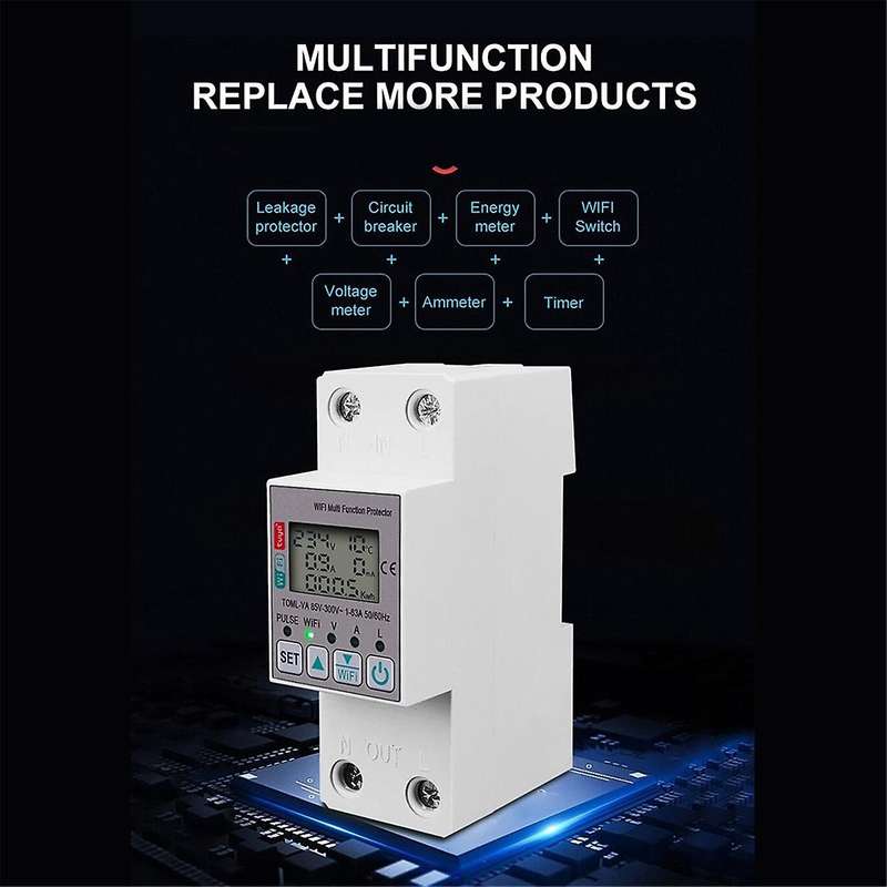 Tuya 63A 110V 220V WiFi Energy Meter Kwh Metering Switch Timing Function with Voltage Current and Le