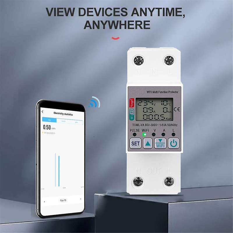 Tuya 63A 110V 220V WiFi Energy Meter Kwh Metering Switch Timing Function with Voltage Current and Le