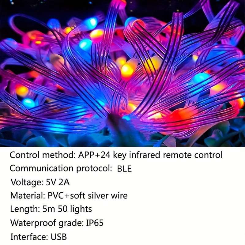 Tuya Bluetooth LED String Lights RGB Phantom Color String Lights Set Intelligent Point Control Water