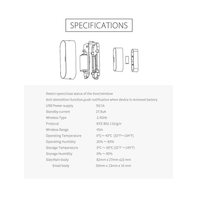 Tuya Smart Door Window Sensor Wifi Smart Home Wireless Door Detectors Usb Open/close App Remote Ala
