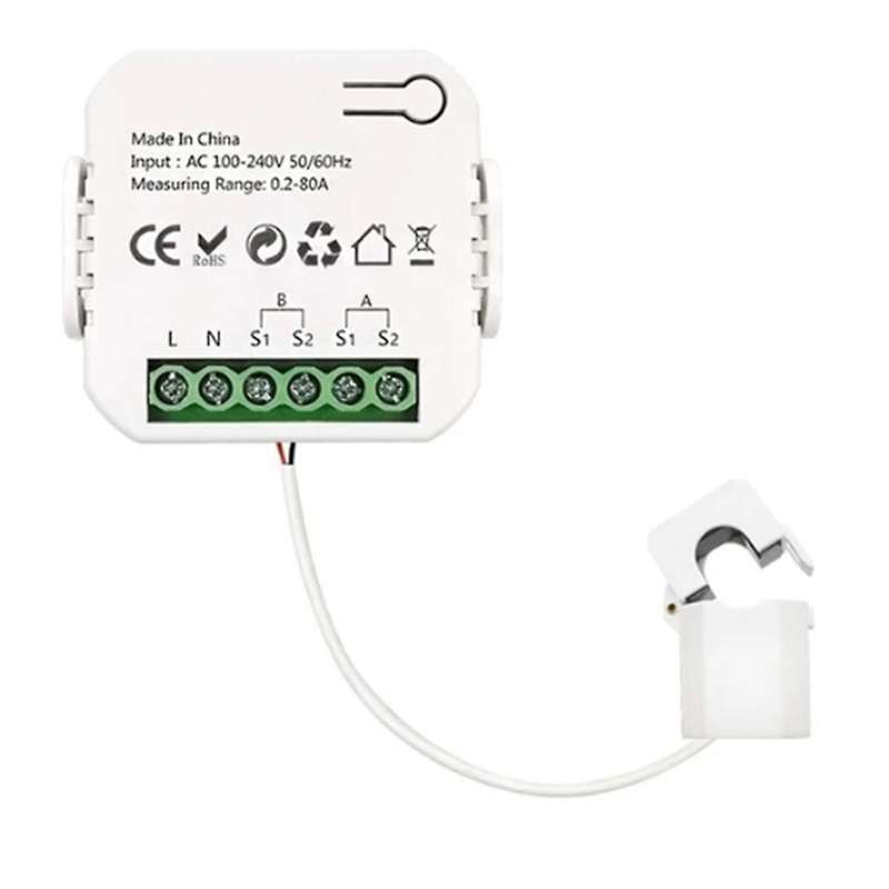 Tuya Smart WiFi Energy Meter 1 Channel with Current Sensor App Monitor Export and Import Power 80A A