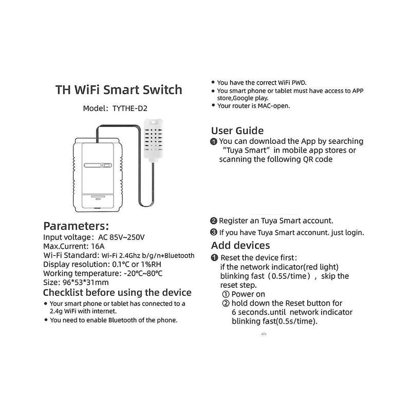 Tuya Smart WiFi Switch+RF Remote 3000W 16A Wireless Temperature and Humidity Monitoring with Energy