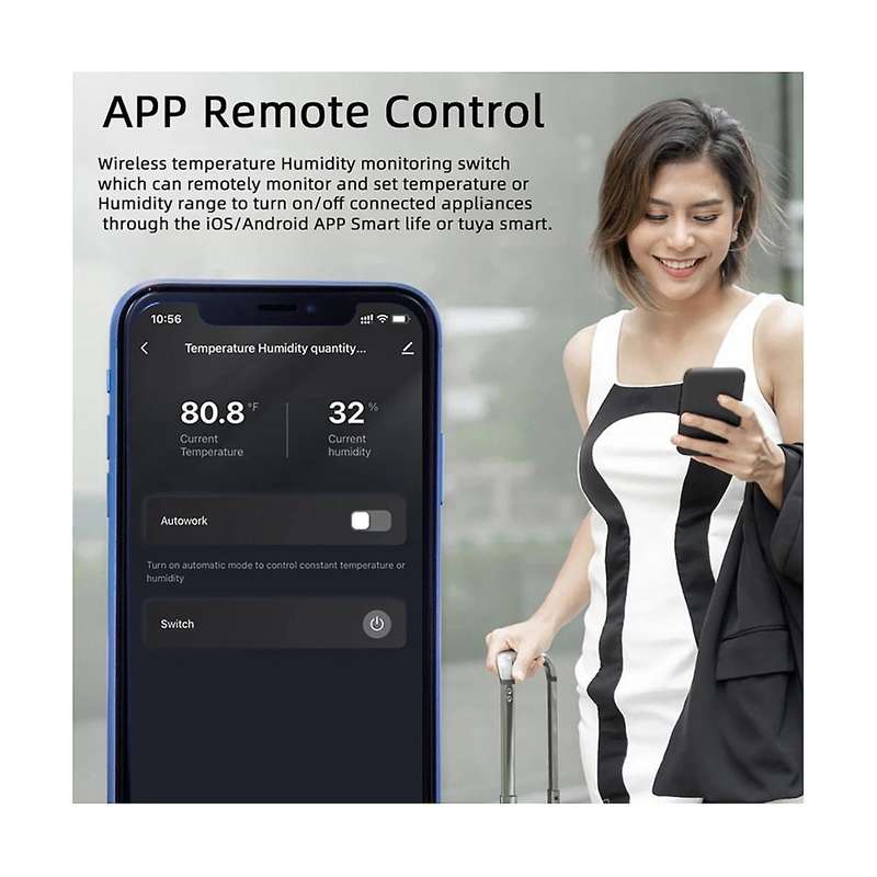 Tuya Smart WiFi Switch+RF Remote 3000W 16A Wireless Temperature and Humidity Monitoring with Energy