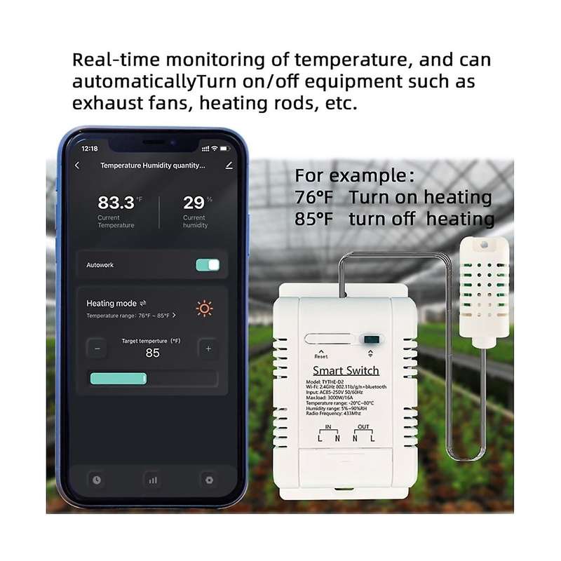 Tuya Smart WiFi Switch+RF Remote 3000W 16A Wireless Temperature and Humidity Monitoring with Energy