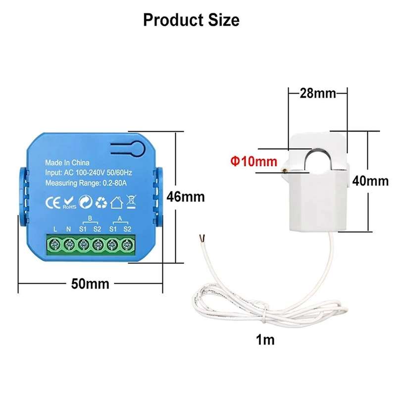 Tuya Smart ZigBee Energy Meter Bidirectional with Current Transformer Clamp App Monitor Power 80A(2C