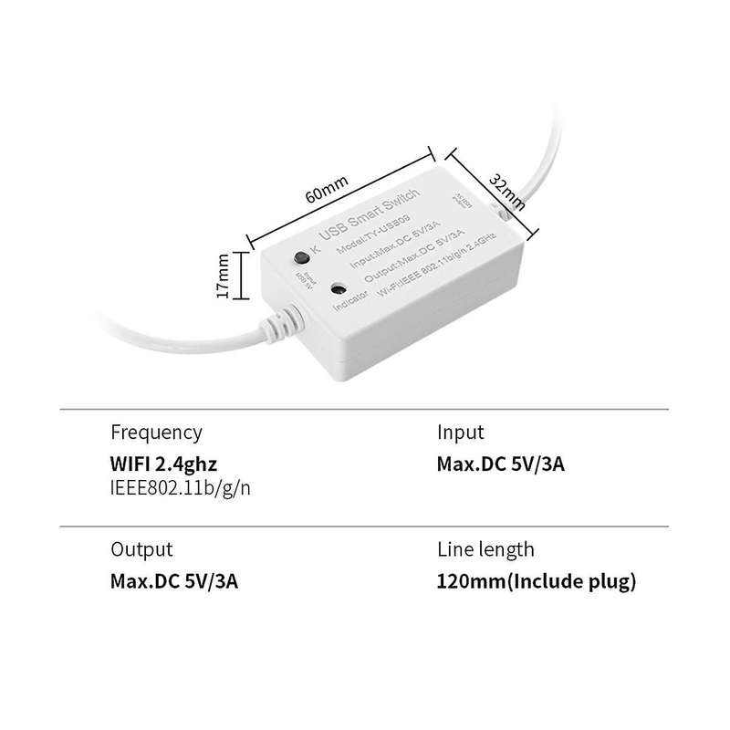 Tuya USB Smart Switch WIFI Controller Universal Breaker Timer Smart Life for USB Appliances for Alex