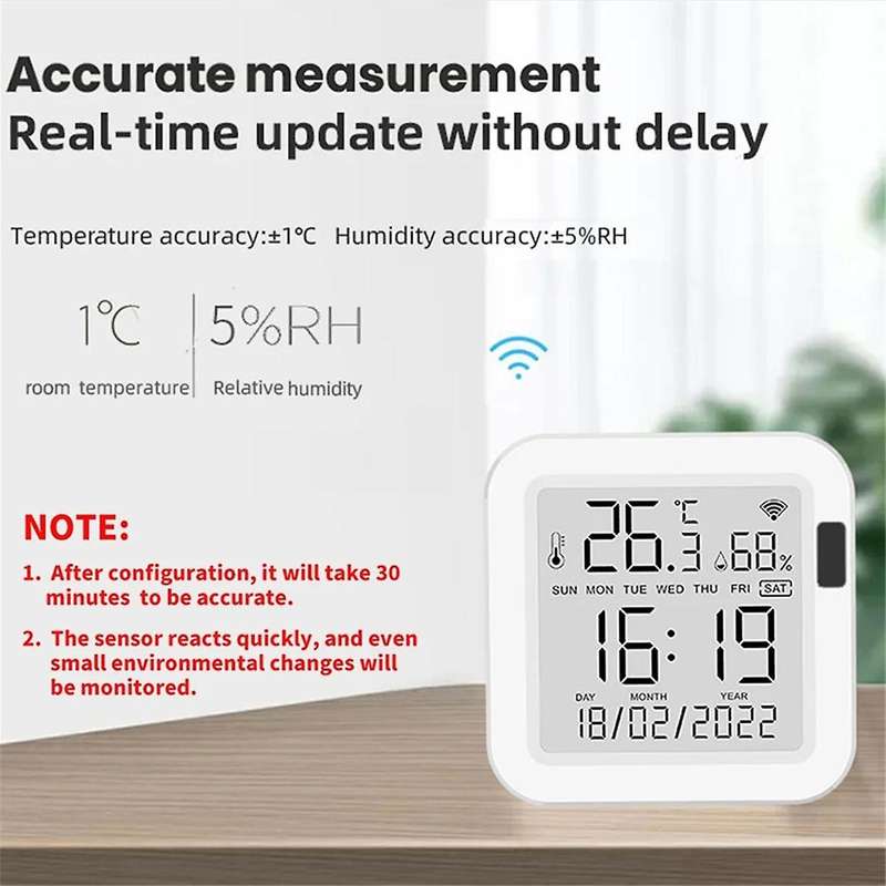 Tuya Temperature and Humidity Sensor with Backlight for Smart Home Var WiFi SmartLife for Alexa Goog