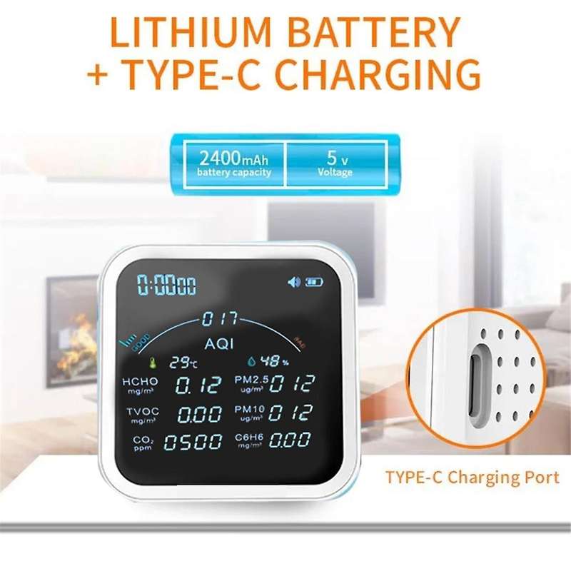 Tuya Wifi Co2 Hcho H6c6 Tvoc Pm2.5 Pm10 Meter Thermometer Hygrometer Clock Alarm Air Pollution Monit