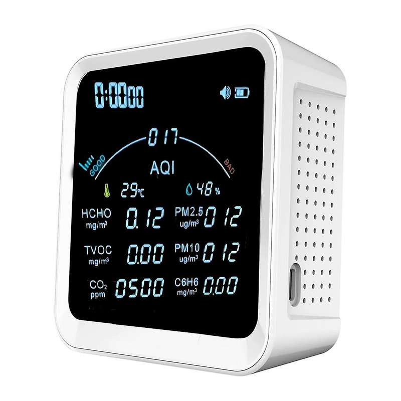 Tuya Wifi Co2 Hcho H6c6 Tvoc Pm2.5 Pm10 Meter Thermometer Hygrometer Clock Alarm Air Pollution Monit