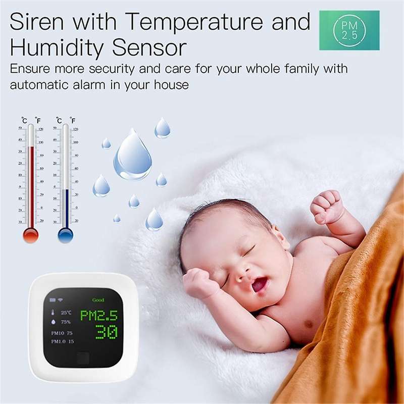 Tuya Wifi Smart Air Quality Analyzer Sensor Pm2.5 Pm10 Lcd Display Temperature Monitoring Smart Home