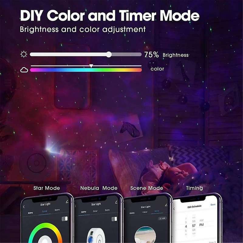 Tuya Wifi Smart Aurora Galaxy Star Projector Night Light Alexa Voice Control App Control Led Light C