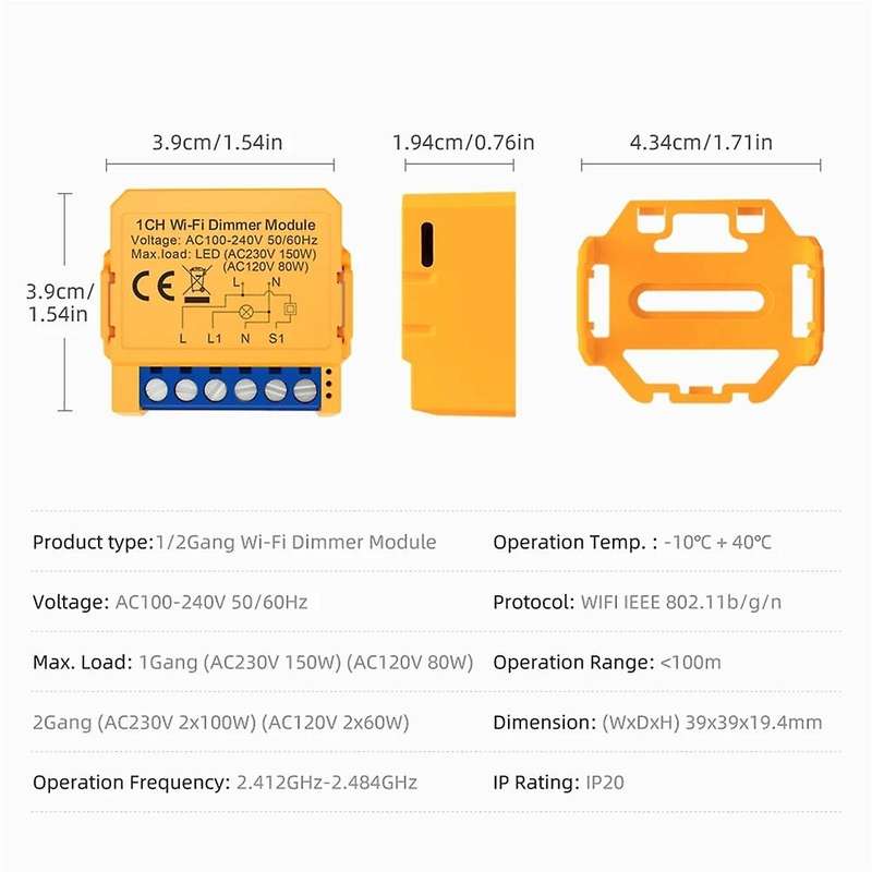 Tuya WiFi Smart Dimmer Switch Module 1CH Control LED Lights Dimmable Switch Stepless Dimming+Voice C