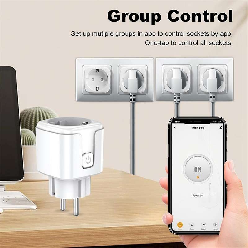 Tuya WiFi Smart Plug 20A EU Smart Socket with Power Monitor Timing Smart Life Support for Alexa Home
