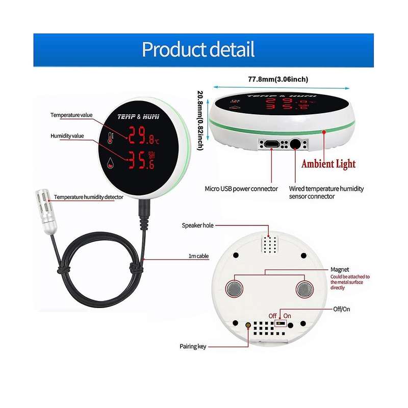 Tuya Wifi Temperature and Humidity Sensor External Probe Lcd Display Thermometer Hygrometer Remote