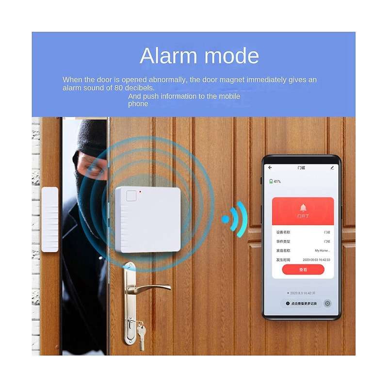 Tuya Wifi Wireless Smart Door Window Sensor System Cell Phone Monitoring Safe Burglar Alarm for Home