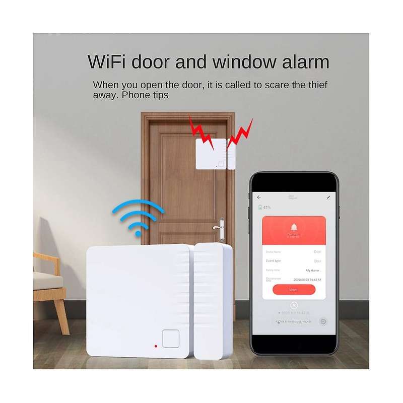 Tuya Wifi Wireless Smart Door Window Sensor System Cell Phone Monitoring Safe Burglar Alarm for Home