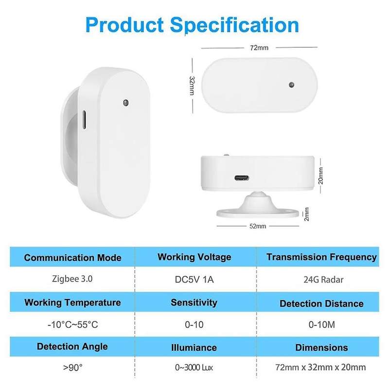 Tuya Zigbee 24G Millimeter Wave Human Presence Detector Radar Light Sensing Detector Sensor Motion S