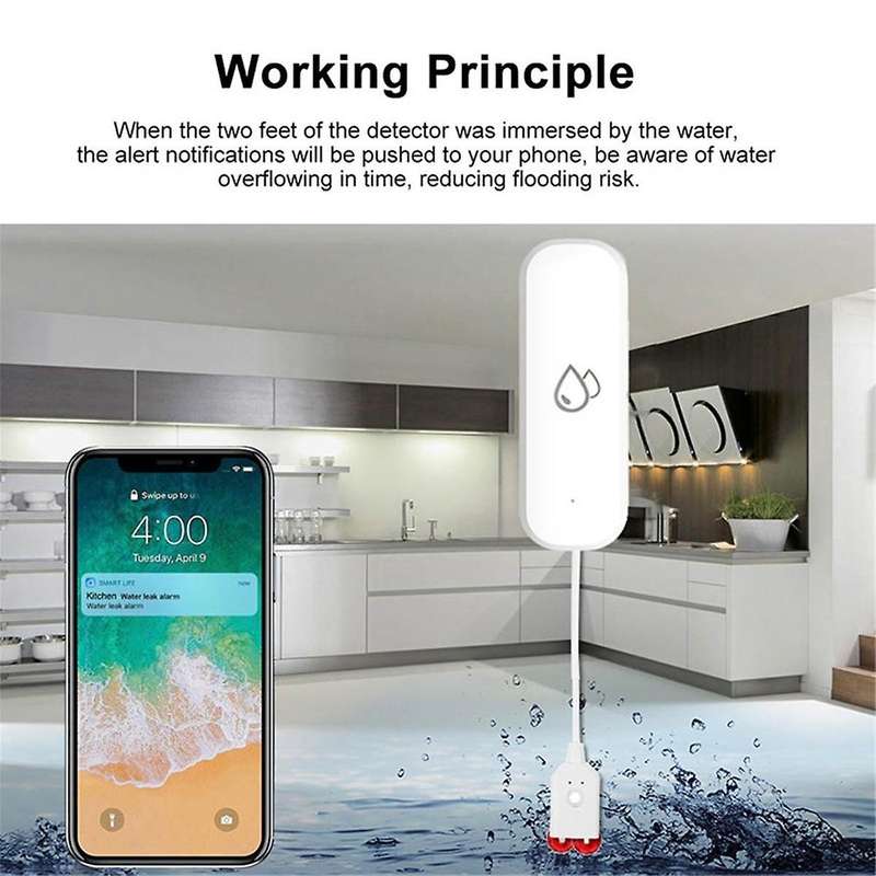 Tuya WIFI Water Sensor Alarm Water Leak Detector Flood Alert Overflow Security Alarm System Works