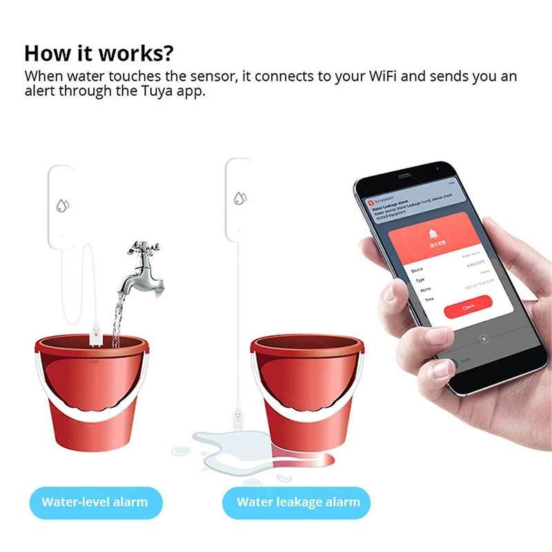 Tuya WIFI Water Sensor Alarm Water Leak Detector Flood Alert Overflow Security Alarm System Works