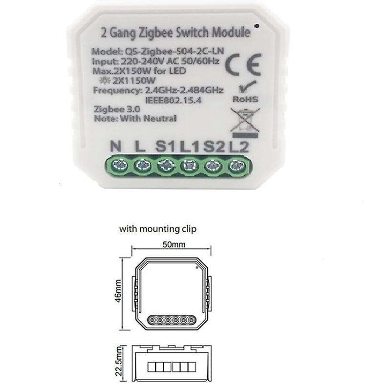 Tuya Zigbee 3.0 Smart Switch Module with Neutral Eu 220V 2 Way Wireless Light Switch Compatible Alex