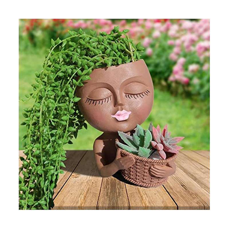 Two-in-one Flowerpot,cute Lady Face Plant Pots, Suitable for Indoor Outdoor Plants Succulent