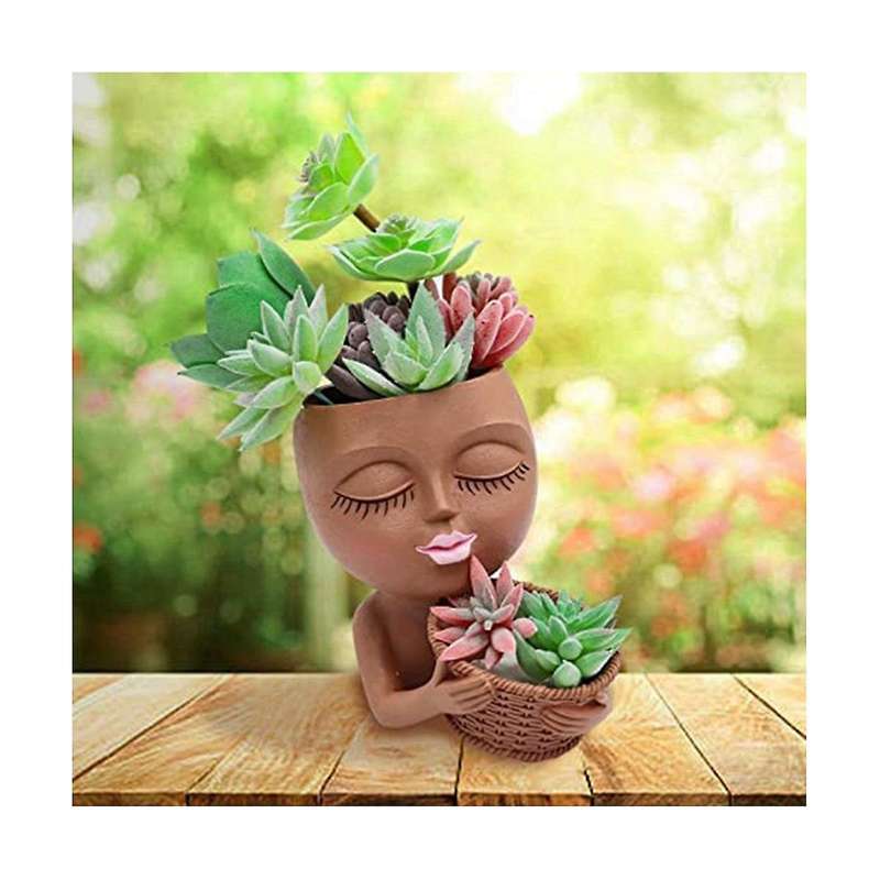 Two-in-one Flowerpot,cute Lady Face Plant Pots, Suitable for Indoor Outdoor Plants Succulent