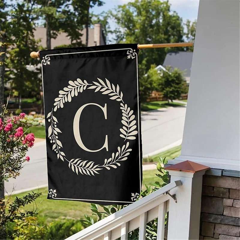Type E Garden Flag Double Sided Outdoor Wreath Letters Black Garden Flag Decoration