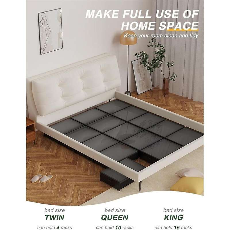 Under Bed Storage with Wheels, Plastic Underbed Bins with Sturdy Metal Tubes Rolling Under Bed Drawe