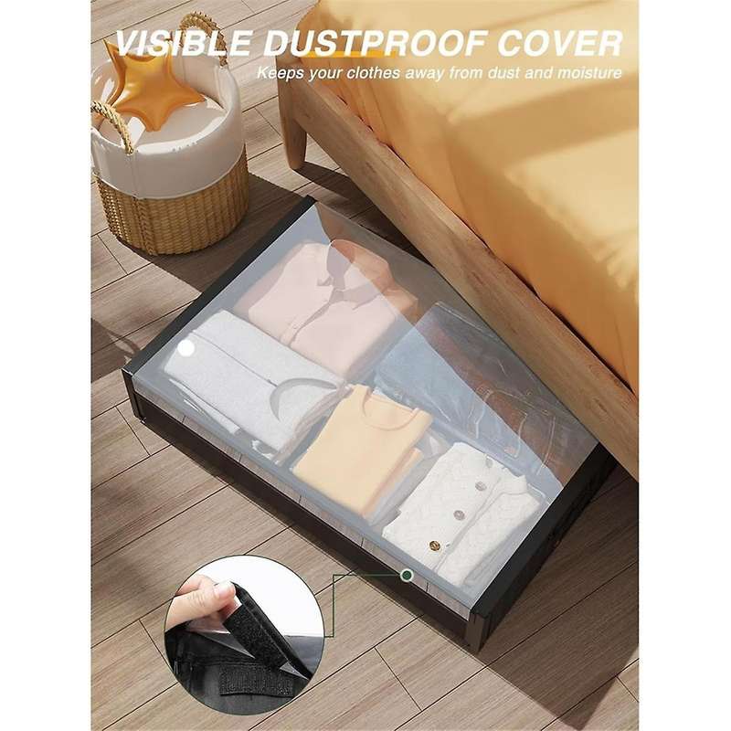 Under Bed Storage with Wheels, Plastic Underbed Bins with Sturdy Metal Tubes Rolling Under Bed Drawe