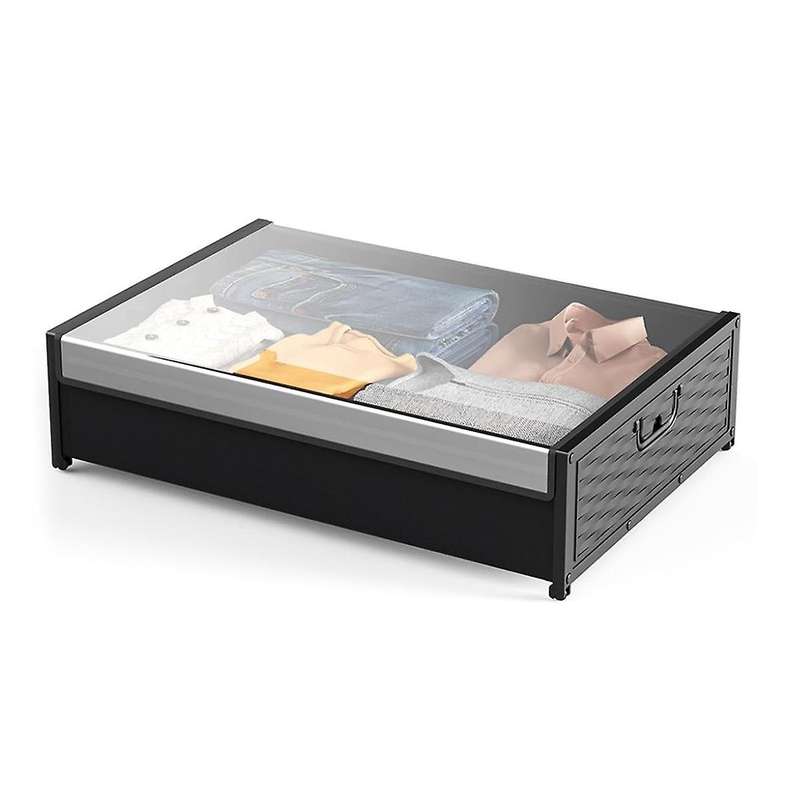Under Bed Storage with Wheels, Plastic Underbed Bins with Sturdy Metal Tubes Rolling Under Bed Drawe