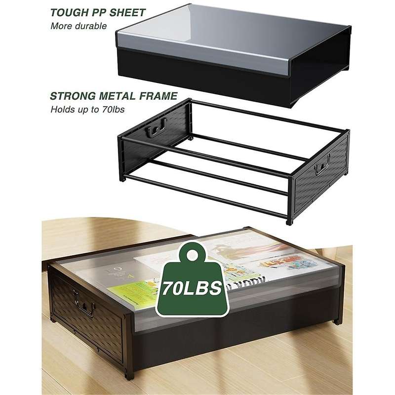 Under Bed Storage with Wheels, Plastic Underbed Bins with Sturdy Metal Tubes Rolling Under Bed Drawe