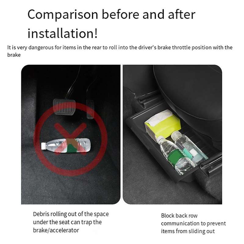 Under Seat Storage Box with Cover for Model Y 2017-2024 Center Console Organizer Bins Front Backsea