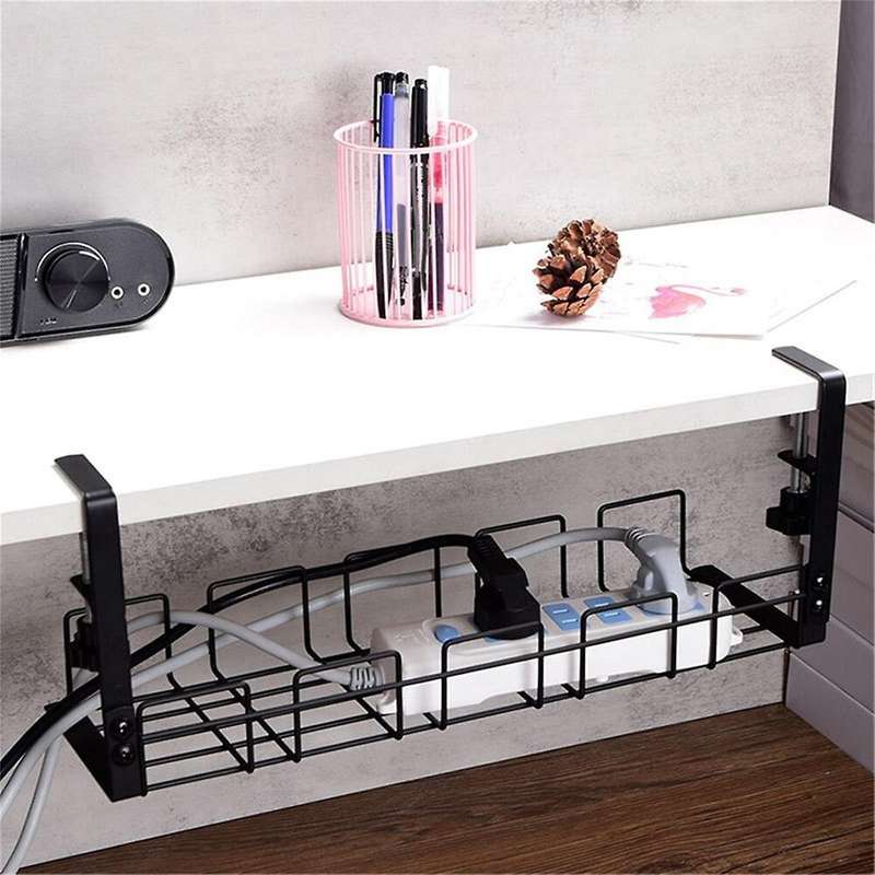 Under Table Storage Rack Metal Management Tray Home Office Desk Wire Organizer No Punching Kitchen S