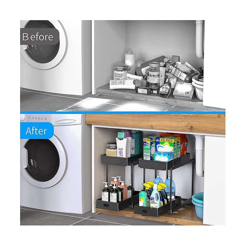 Under Sink and Storage, 2 Pack Pull-out Capacity Under Bathroom and Kitchen Cabinet Storage